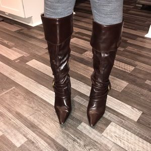 Brown Under the knee boots with heel